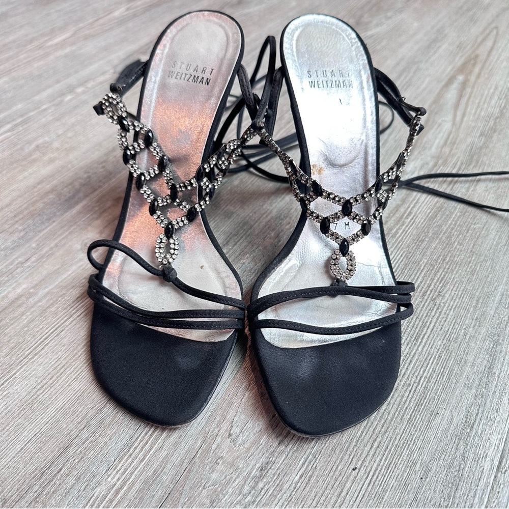 Stuart Weitzman Black Embellished Heels size 7